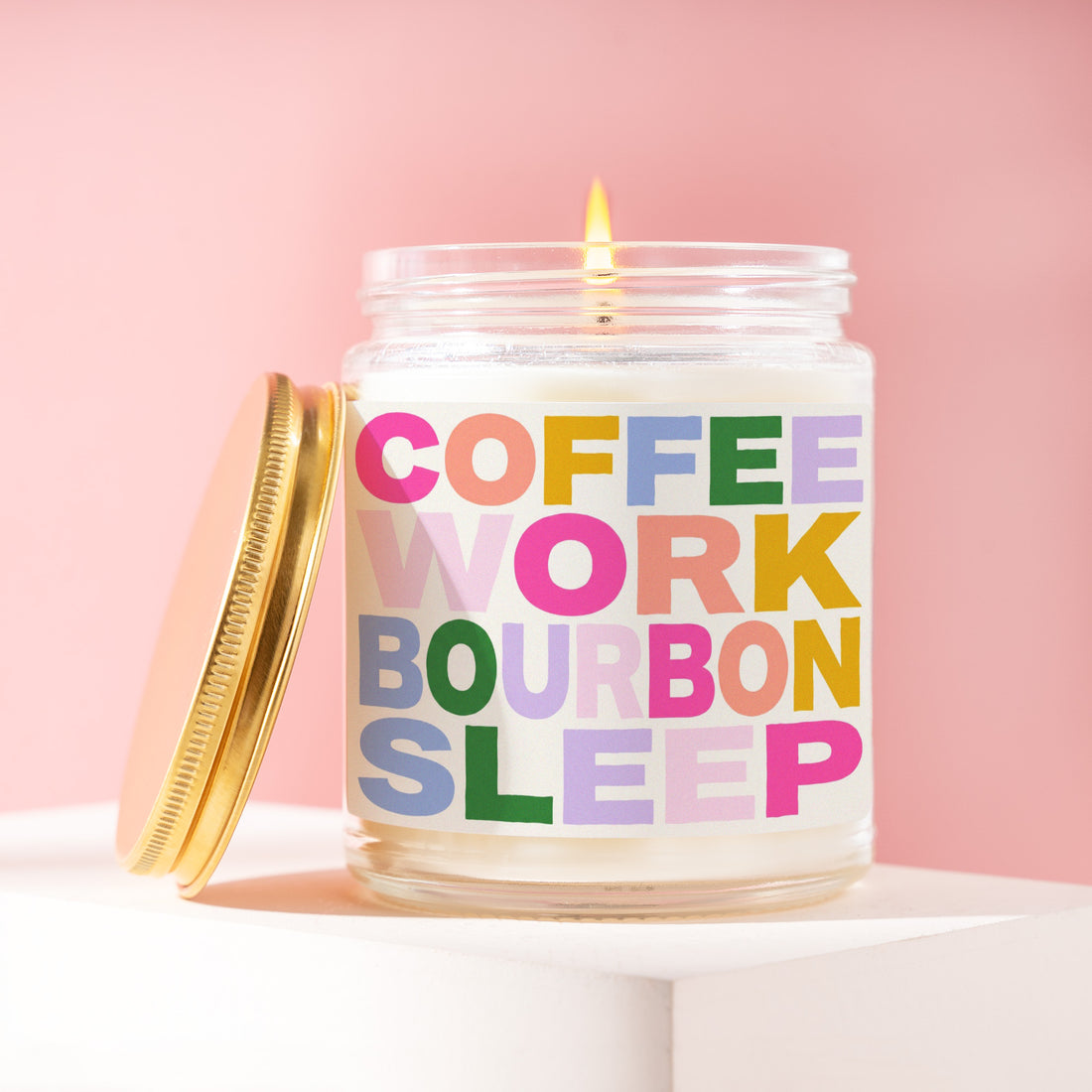 Coffee Work Bourbon Sleep Candle, Funny Gift for Him, Rainbow Paper Cut Birthday Present for Coworker, Dad, Husband R078
