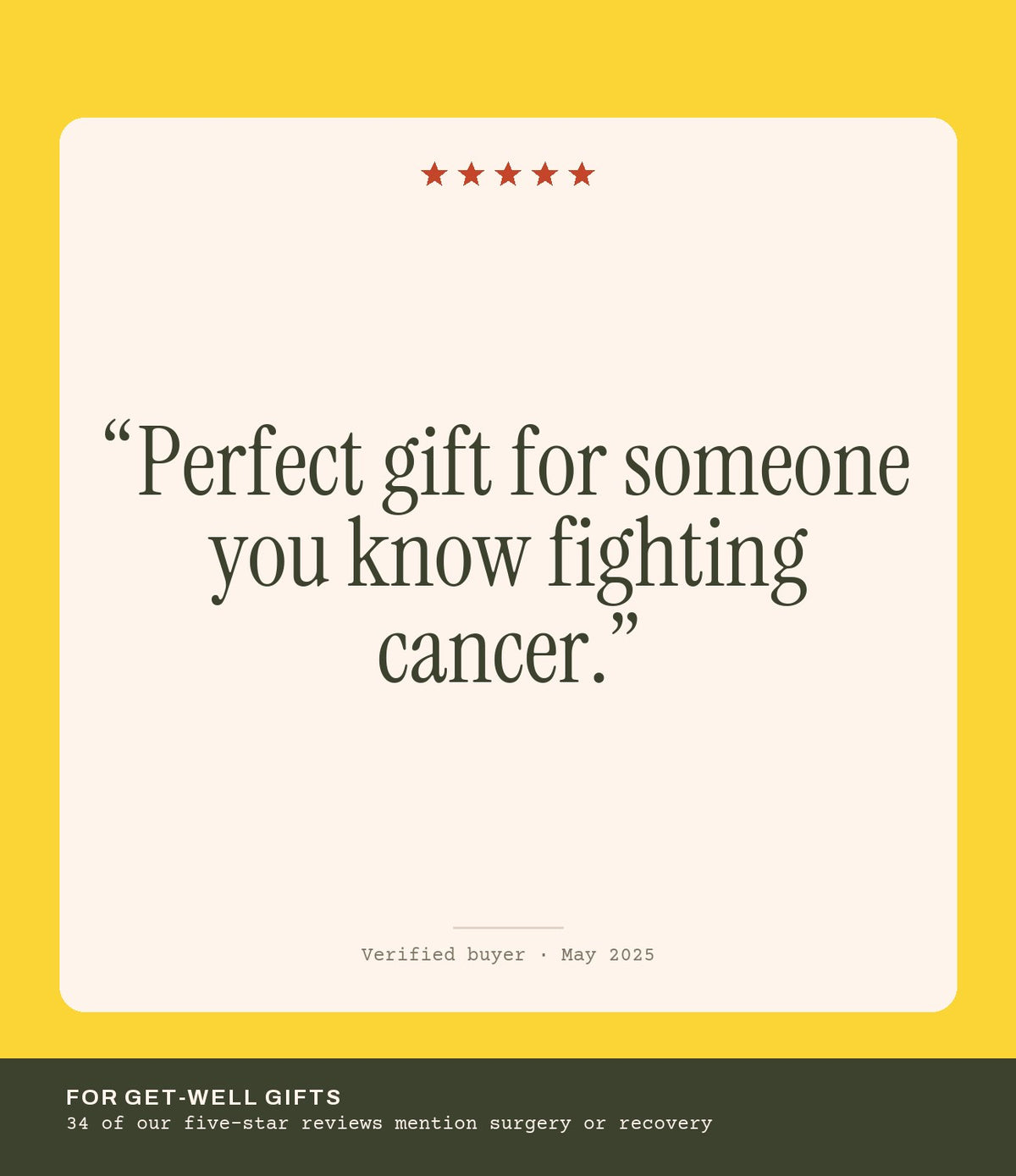 Verified buyer review: Perfect gift for someone you know fighting cancer.