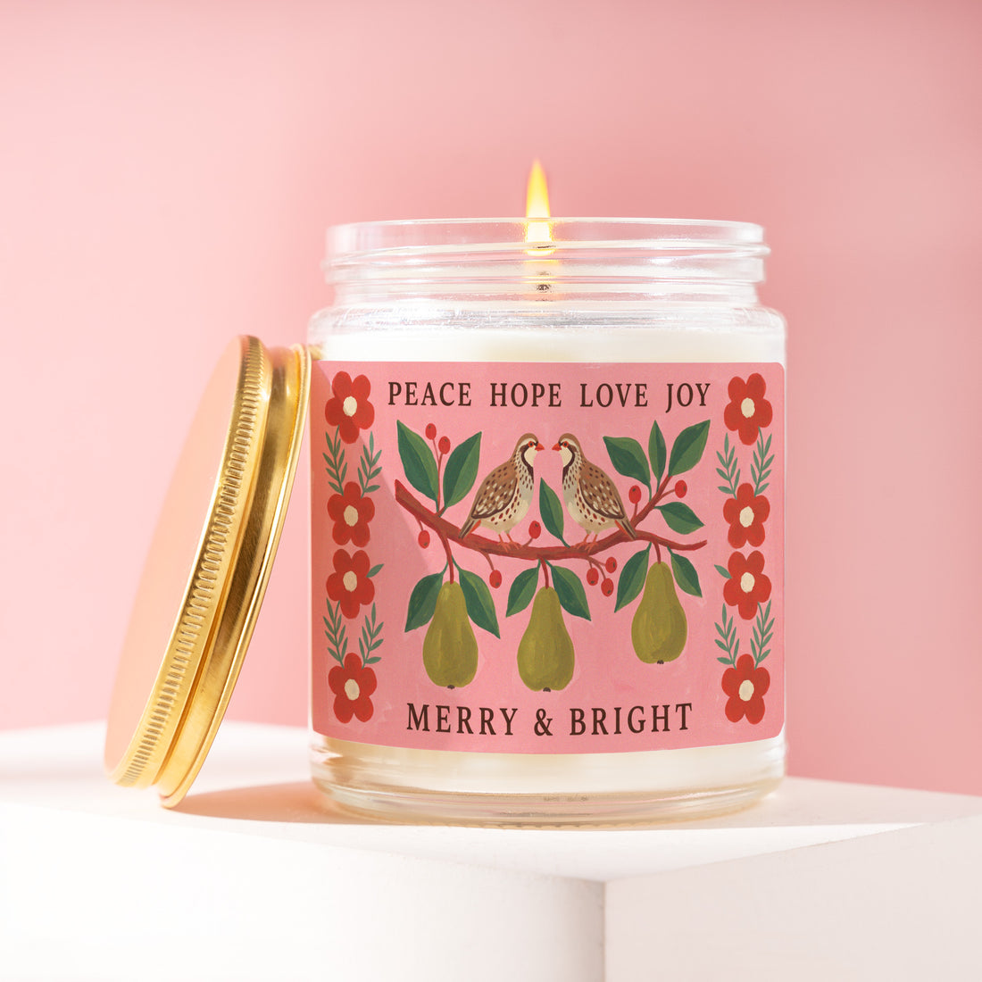 Partridge Pear Tree Candle, Pink Christmas Gift for Her, Peace Hope Love Joy, Merry & Bright, Gift for Sister, Secret Santa R537