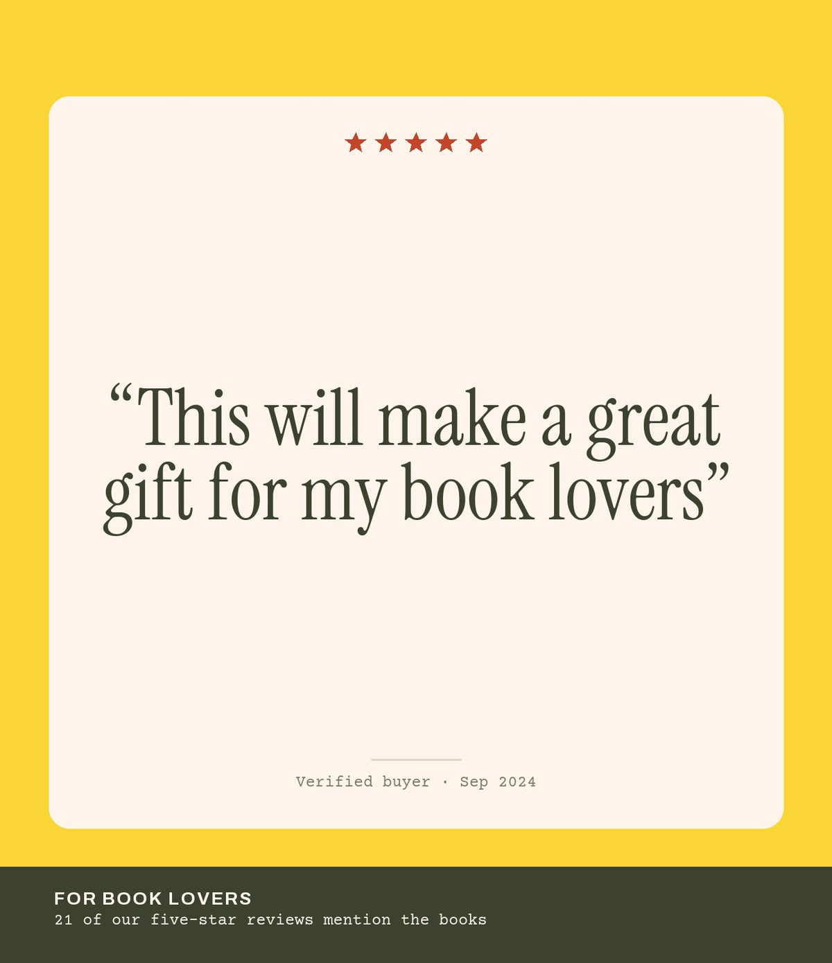 Verified buyer review: This will make a great gift for my book lovers