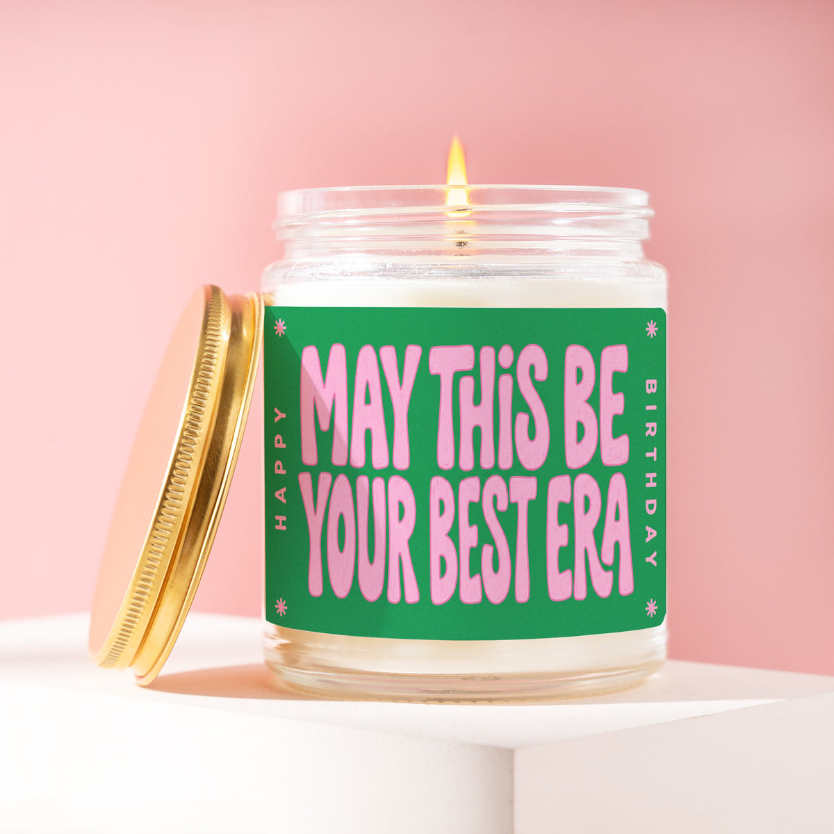 May This Be Your Best Era 9 oz soy candle with a brushed gold lid by James Wax
