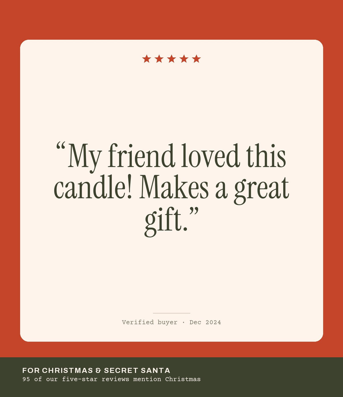 Verified buyer review: My friend loved this candle! Makes a great gift.