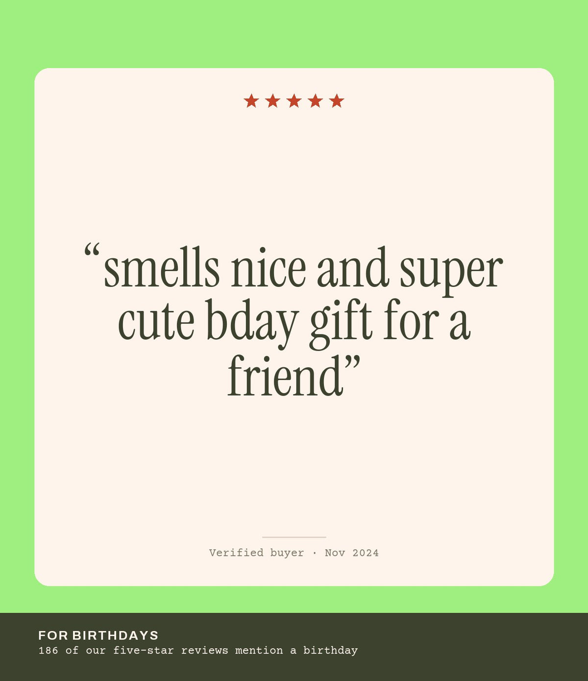 Verified buyer review: smells nice and super cute bday gift for a friend