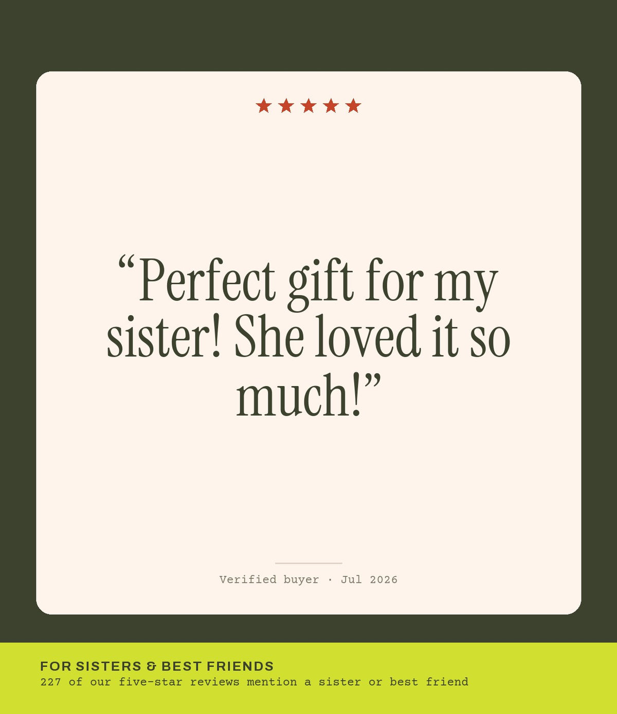 Verified buyer review: Perfect gift for my sister! She loved it so much!