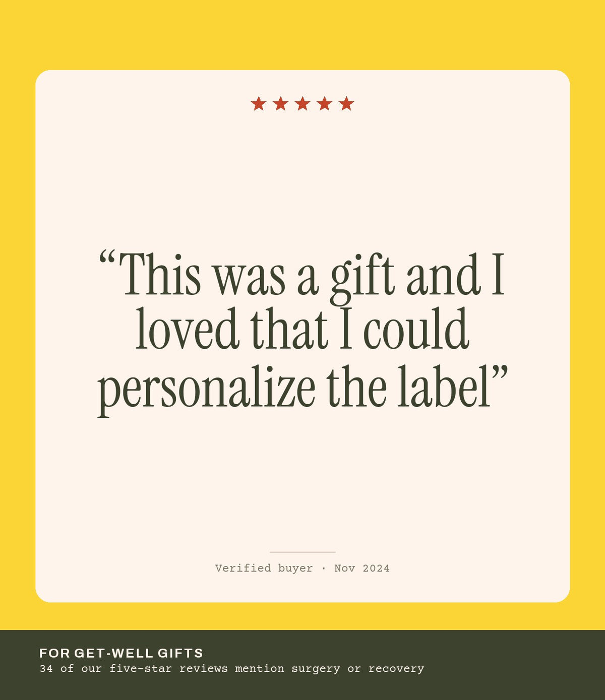 Verified buyer review: This was a gift and I loved that I could personalize the label