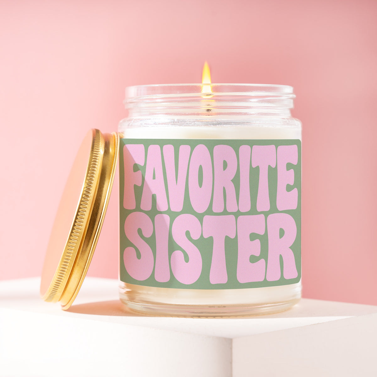 Favorite Sister 9 oz soy candle with a brushed gold lid by James Wax