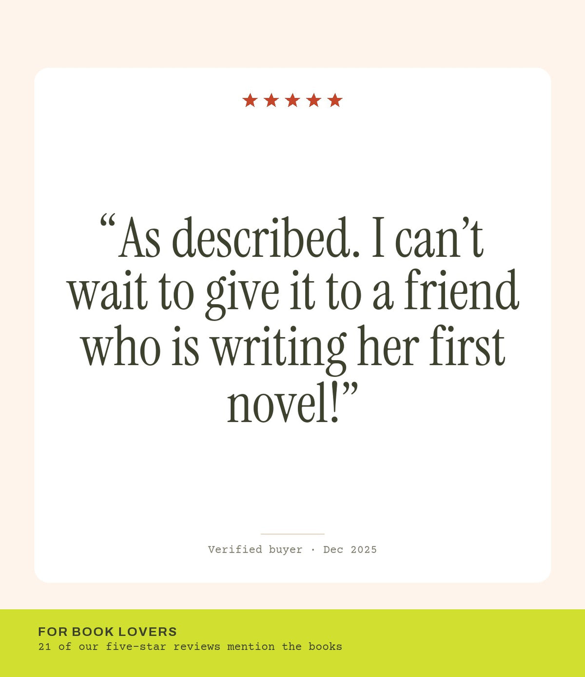 Verified buyer review: As described. I can’t wait to give it to a friend who is writing her first novel!
