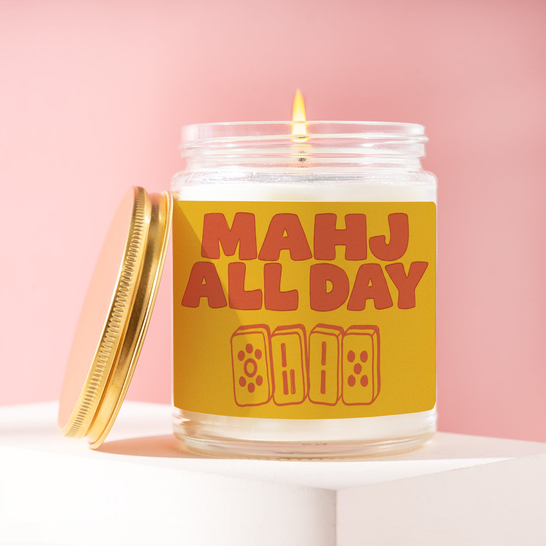 Mahj All Day Candle, Mahjong Gift for Her, Tile Art Birthday Present for Mom, Bestie, Mustard Game Night Club Idea R163