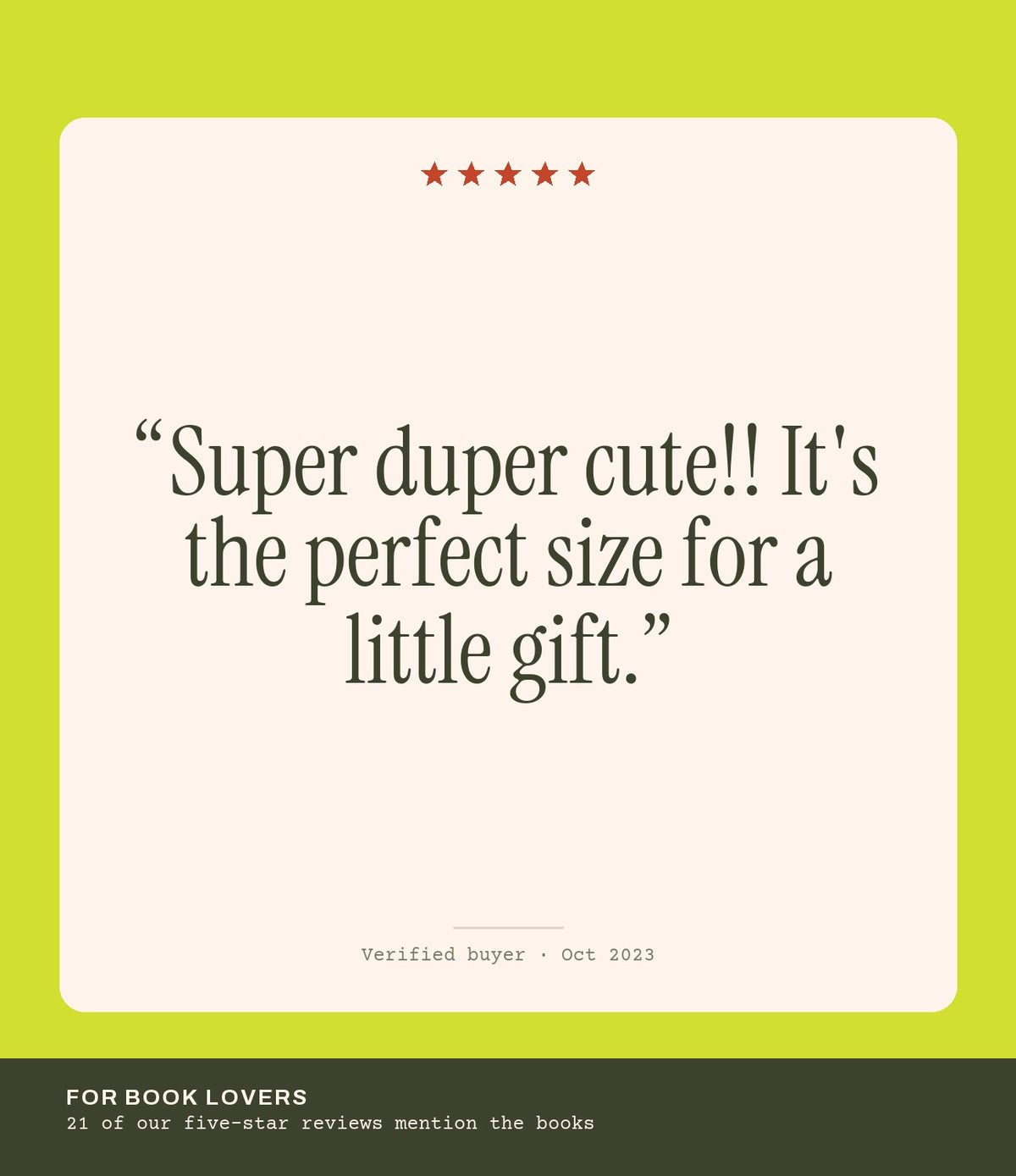 Verified buyer review: Super duper cute!! It's the perfect size for a little gift.