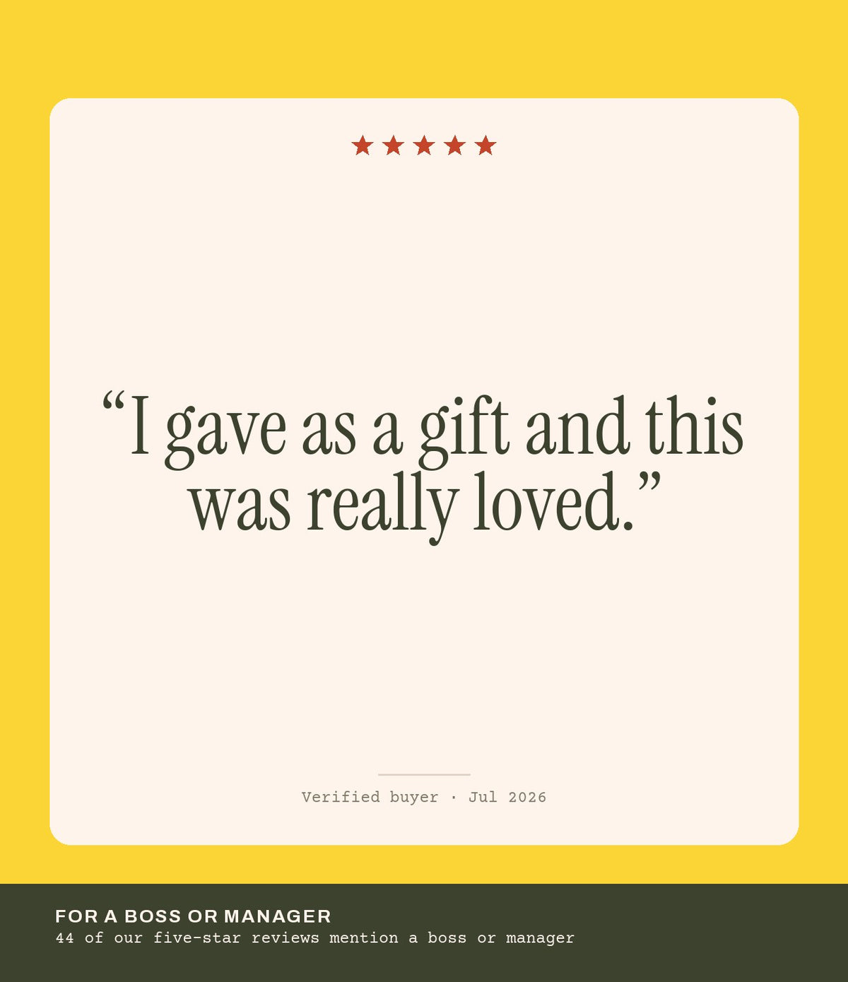 Verified buyer review: I gave as a gift and this was really loved.