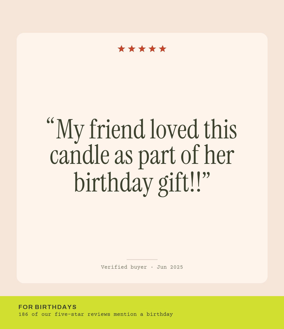 Verified buyer review: My friend loved this candle as part of her birthday gift!!