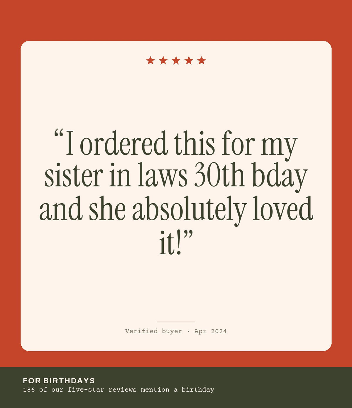 Verified buyer review: I ordered this for my sister in laws 30th bday and she absolutely loved it!