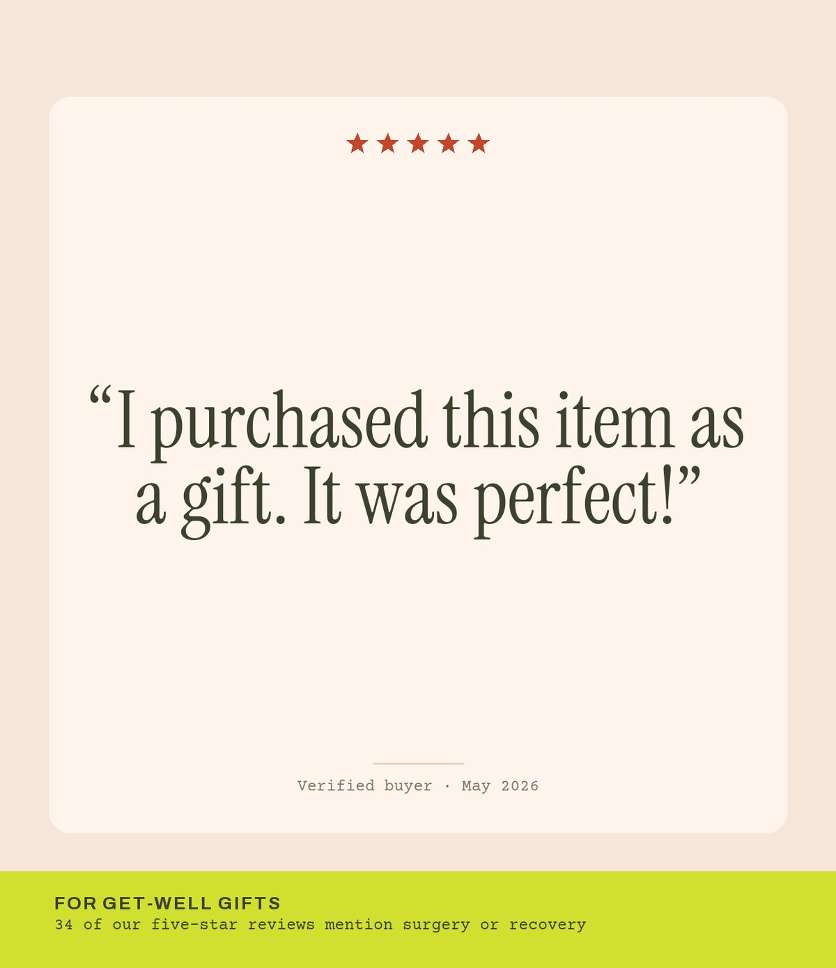 Verified buyer review: I purchased this item as a gift. It was perfect!