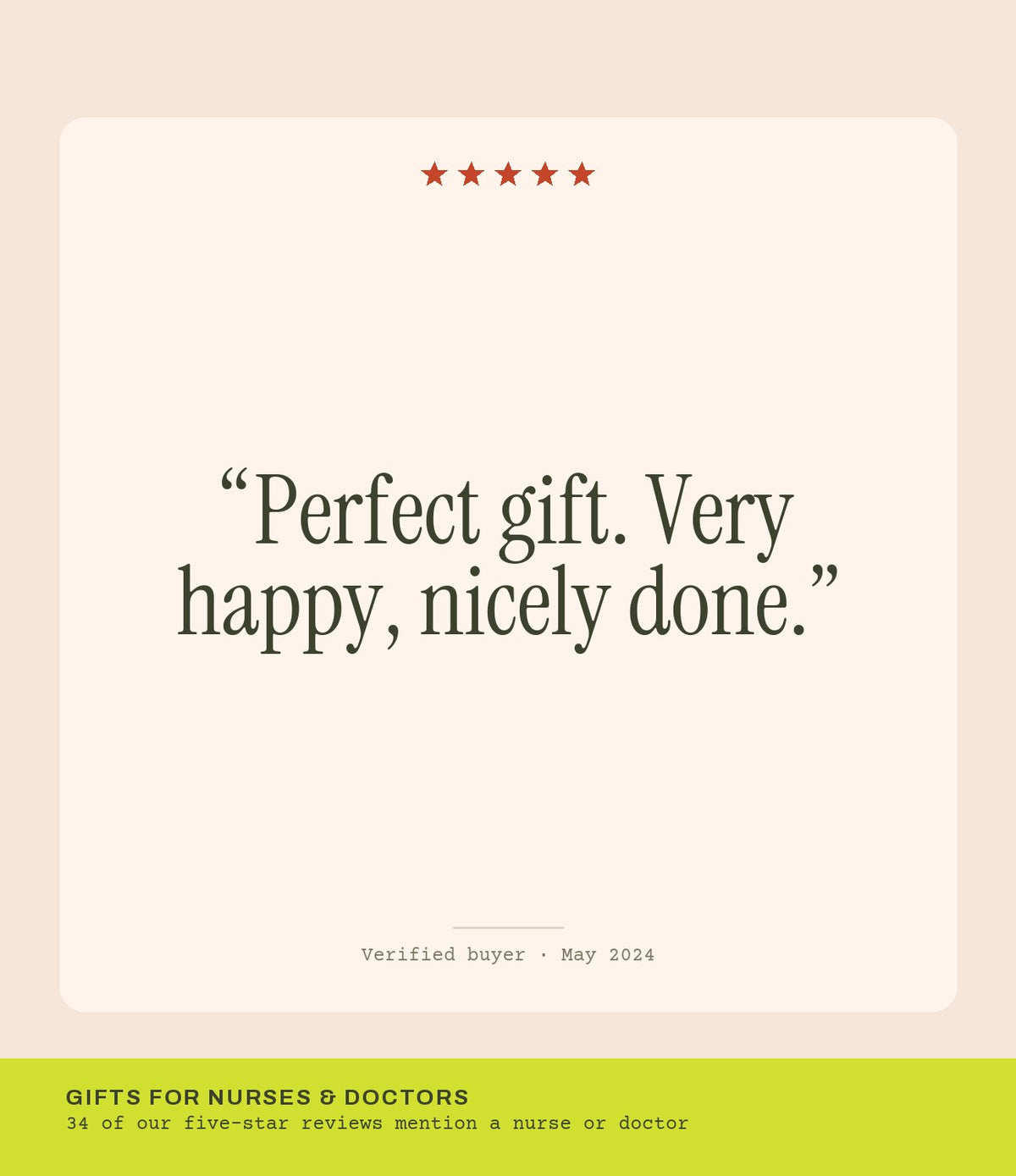 Verified buyer review: Perfect gift. Very happy, nicely done.