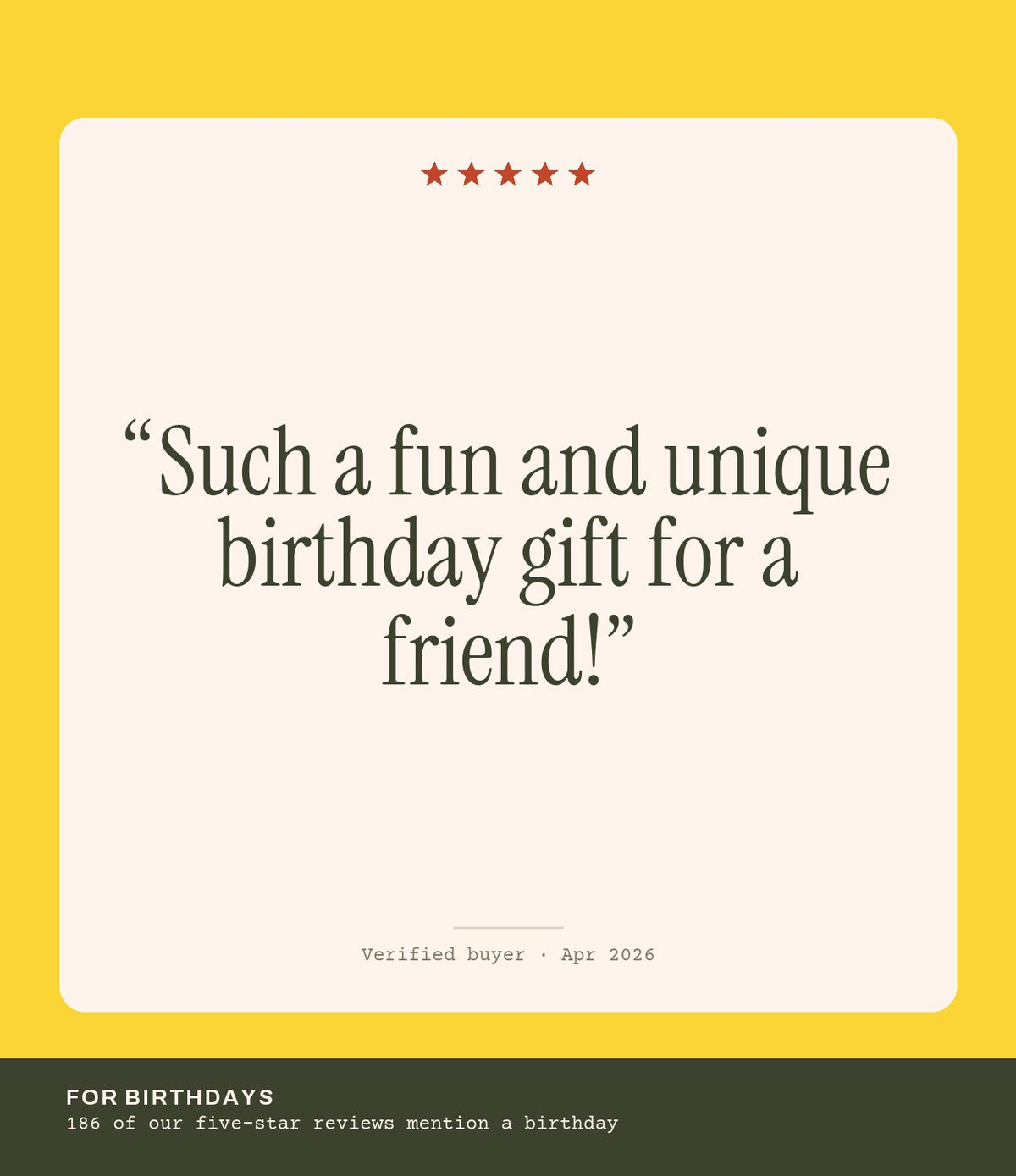 Verified buyer review: Such a fun and unique birthday gift for a friend!