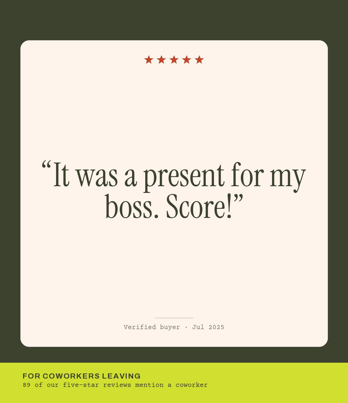 Verified buyer review: It was a present for my boss. Score!