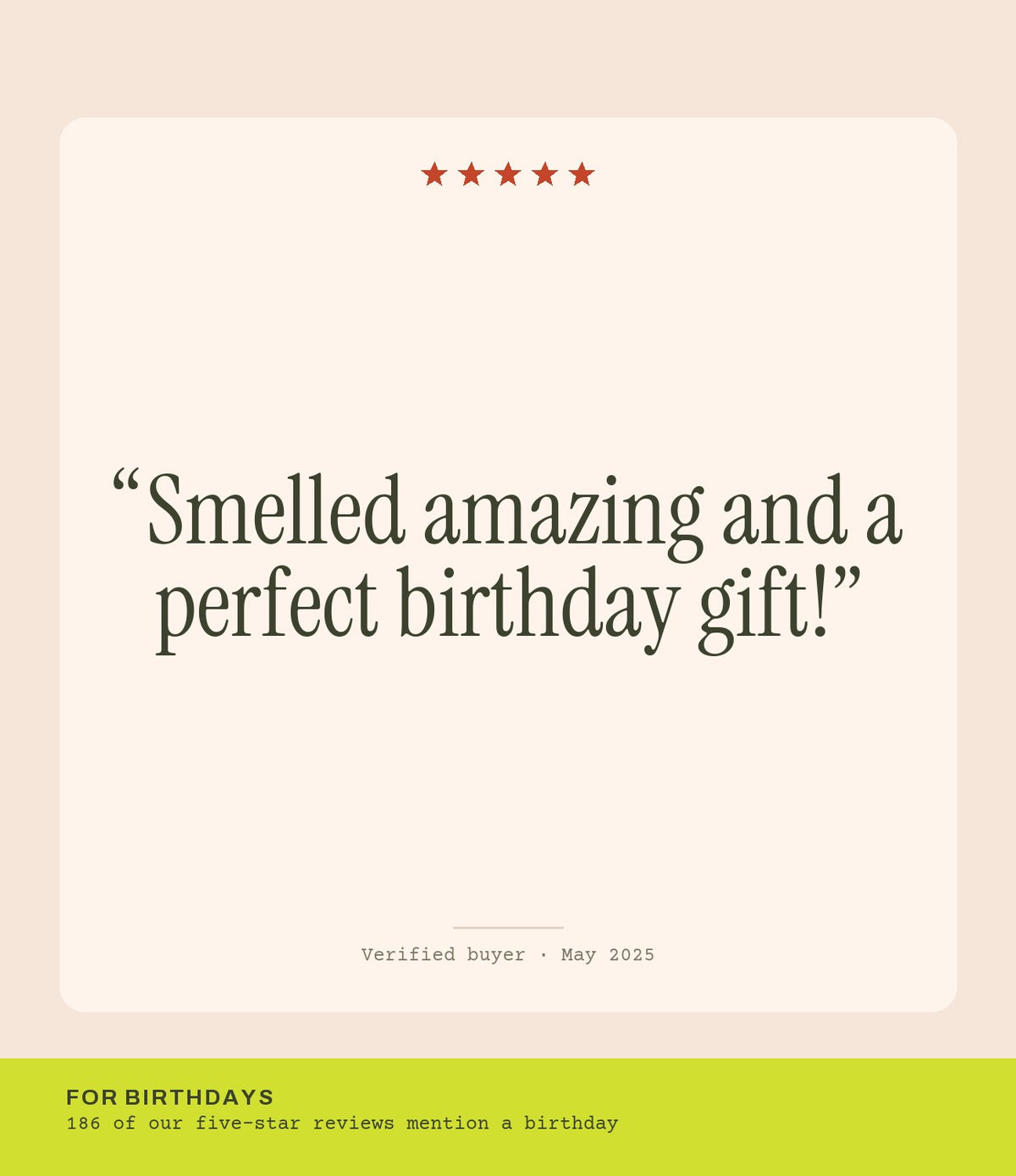 Verified buyer review: Smelled amazing and a perfect birthday gift!