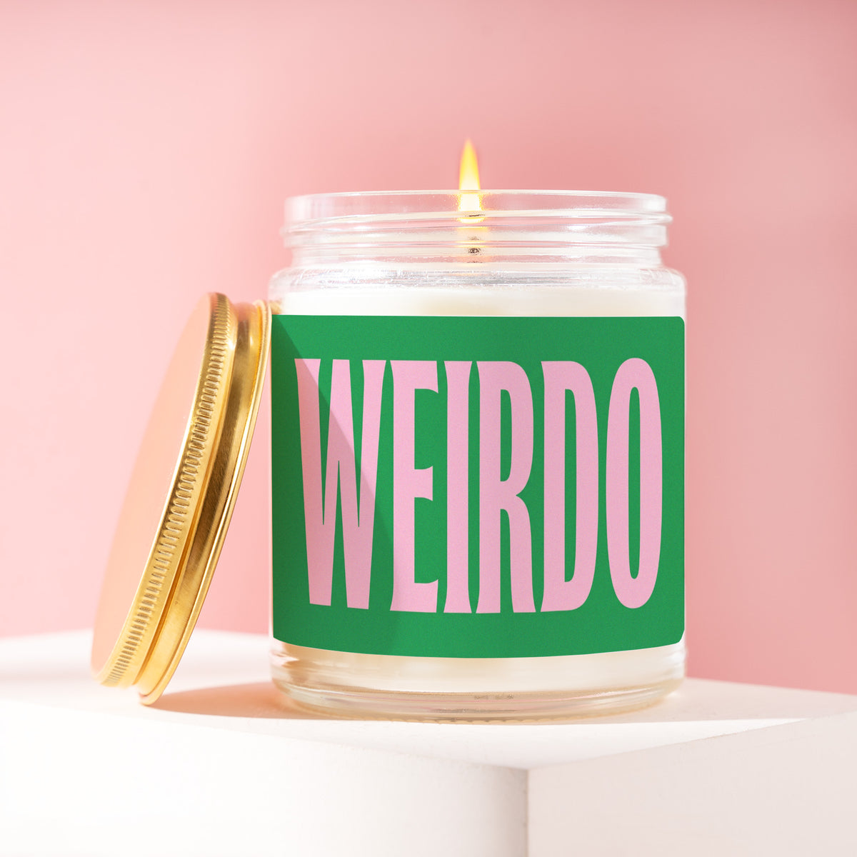 Weirdo 9 oz soy candle with a brushed gold lid by James Wax