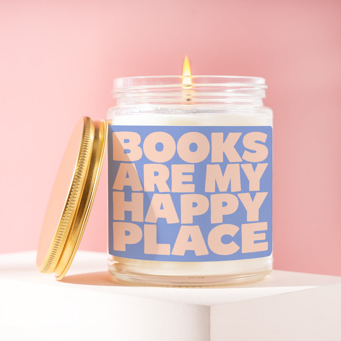 Books Are My Happy Place Candle, Reader Gift for Her, Periwinkle Bubble Type Birthday Present, Bookish Bestie Idea R062