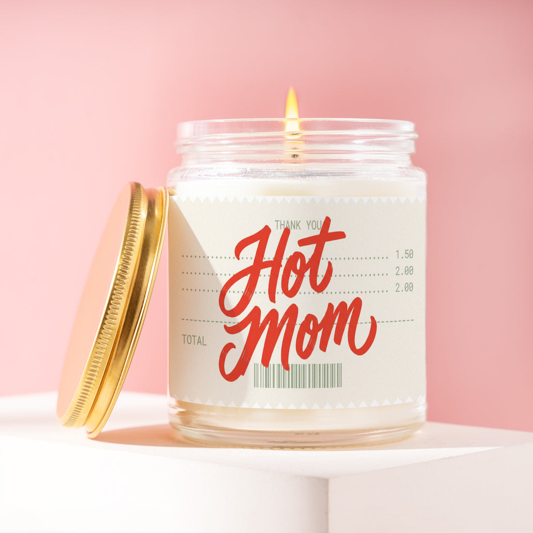Hot Mom Candle, Funny Mothers Day Gift, Diner Receipt Script Birthday Present for Mama, Wife, Stepmom Idea R121