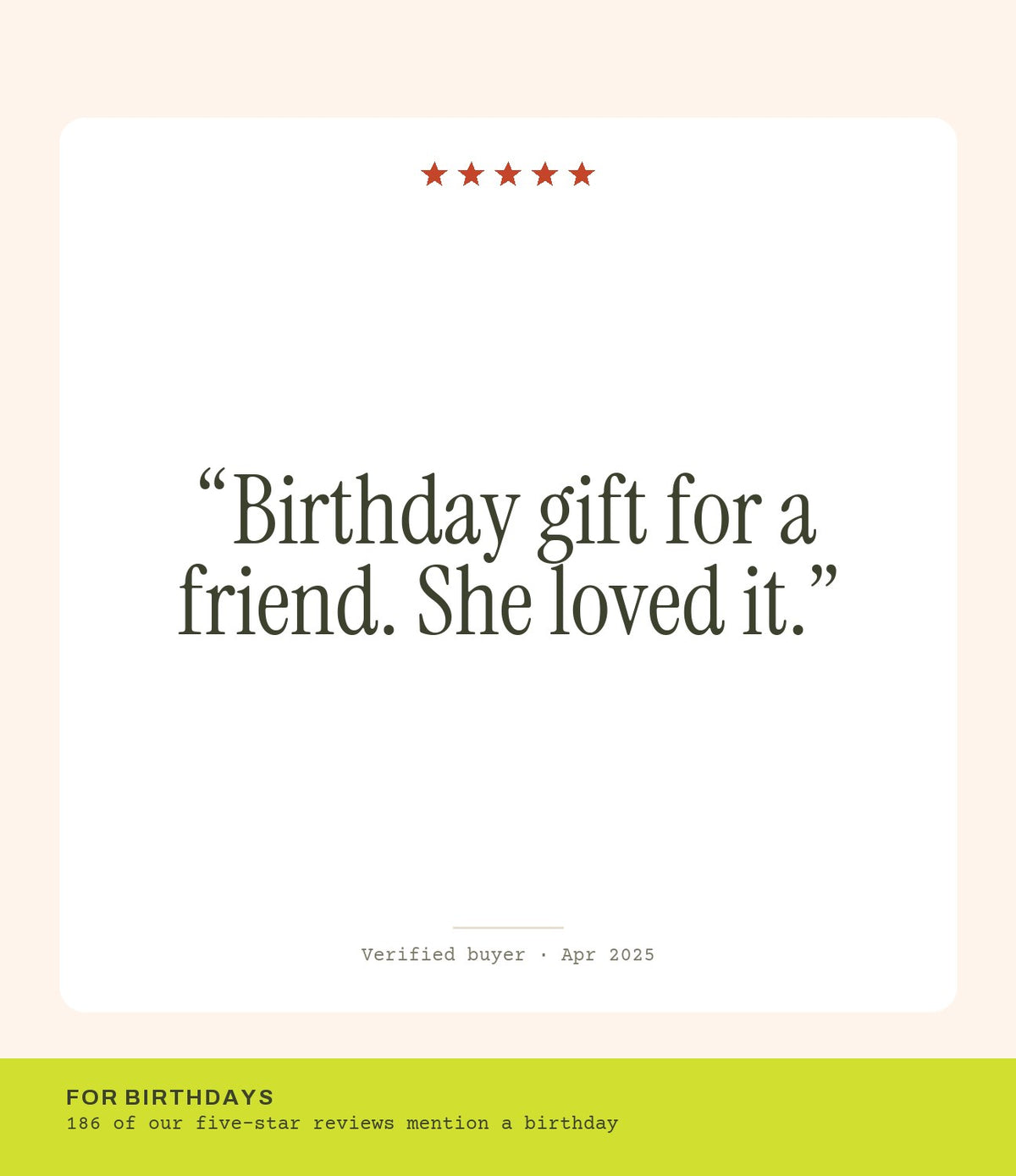 Verified buyer review: Birthday gift for a friend. She loved it.