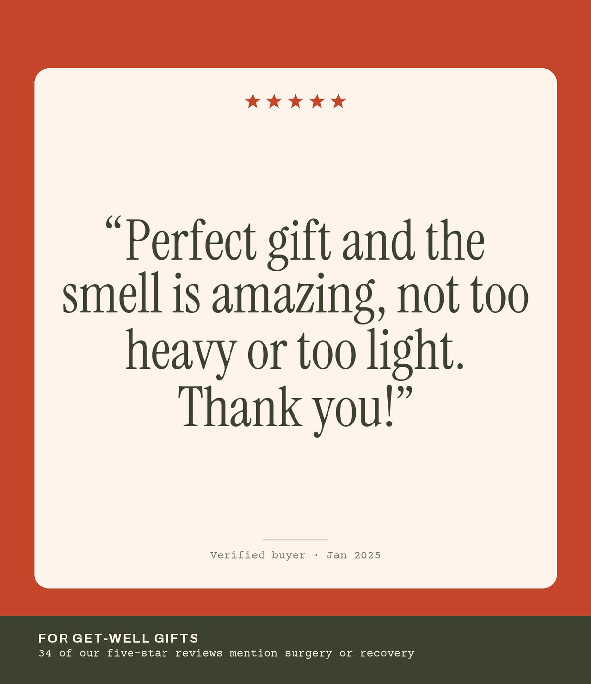 Verified buyer review: Perfect gift and the smell is amazing, not too heavy or too light. Thank you!