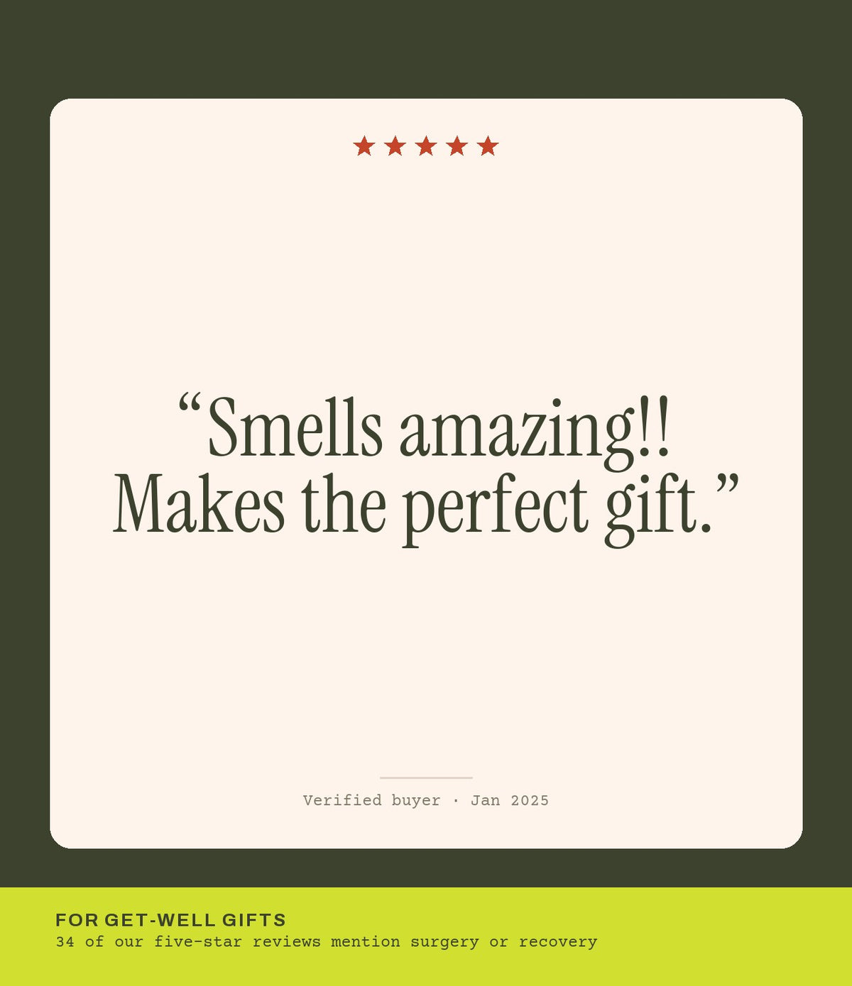 Verified buyer review: Smells amazing!! Makes the perfect gift.
