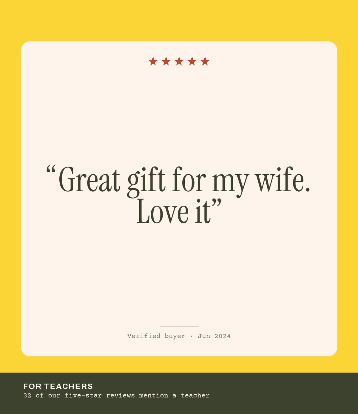Verified buyer review: Great gift for my wife. Love it