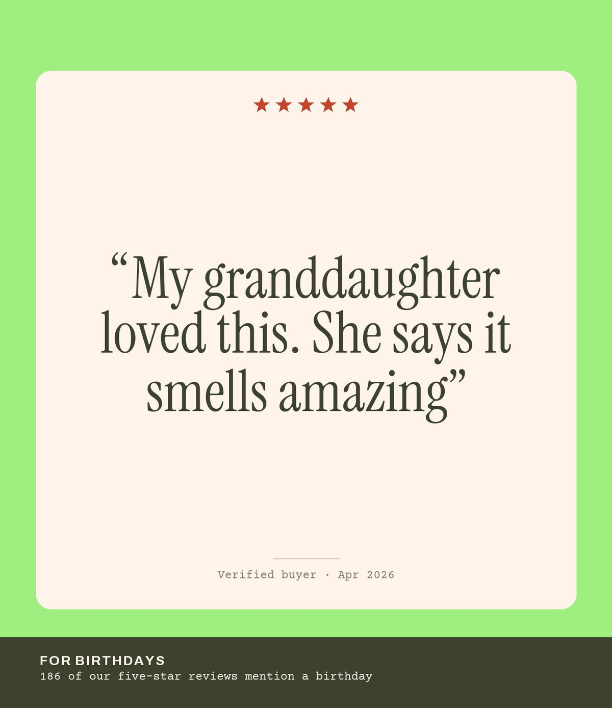 Verified buyer review: My granddaughter loved this. She says it smells amazing