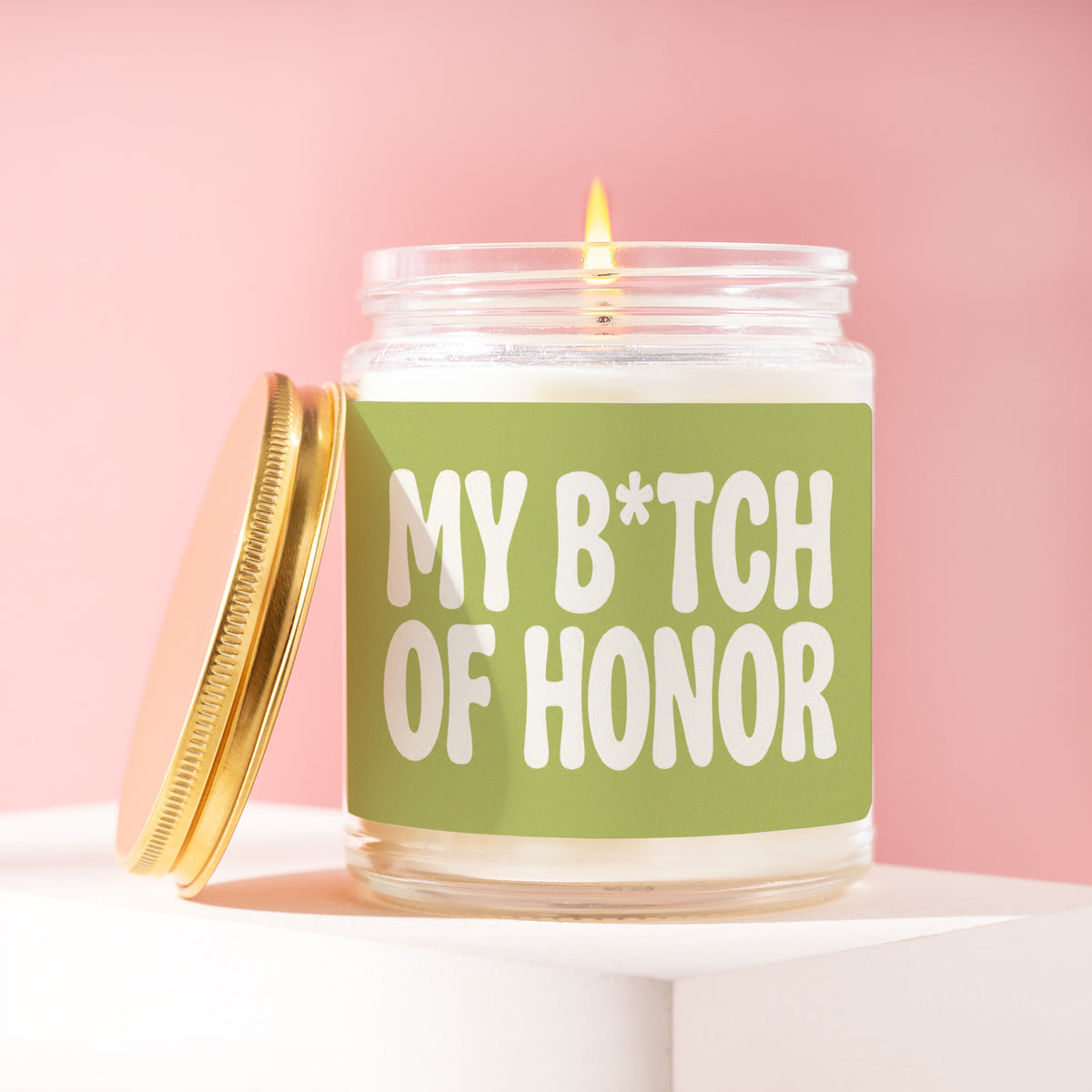 My B*tch Of Honor 9 oz soy candle with a brushed gold lid by James Wax