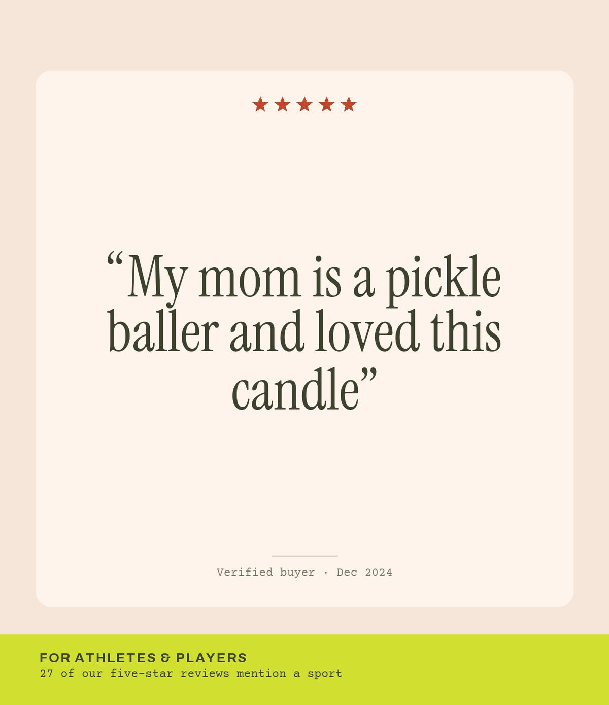 Verified buyer review: My mom is a pickle baller and loved this candle