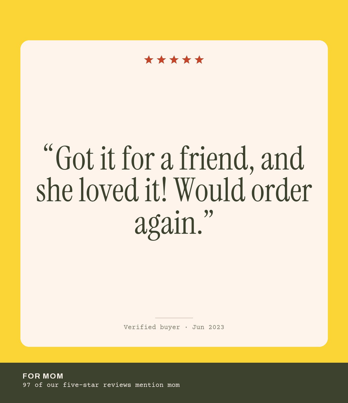 Verified buyer review: Got it for a friend, and she loved it! Would order again.