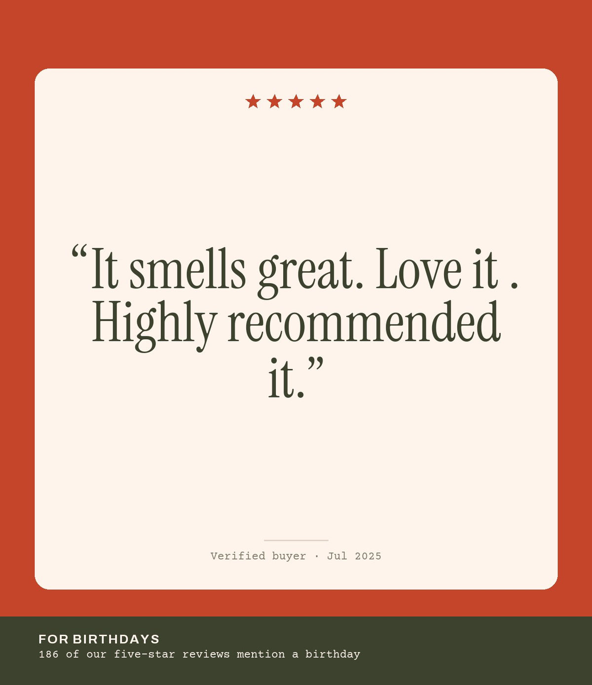 Verified buyer review: It smells great. Love it . Highly recommended it.