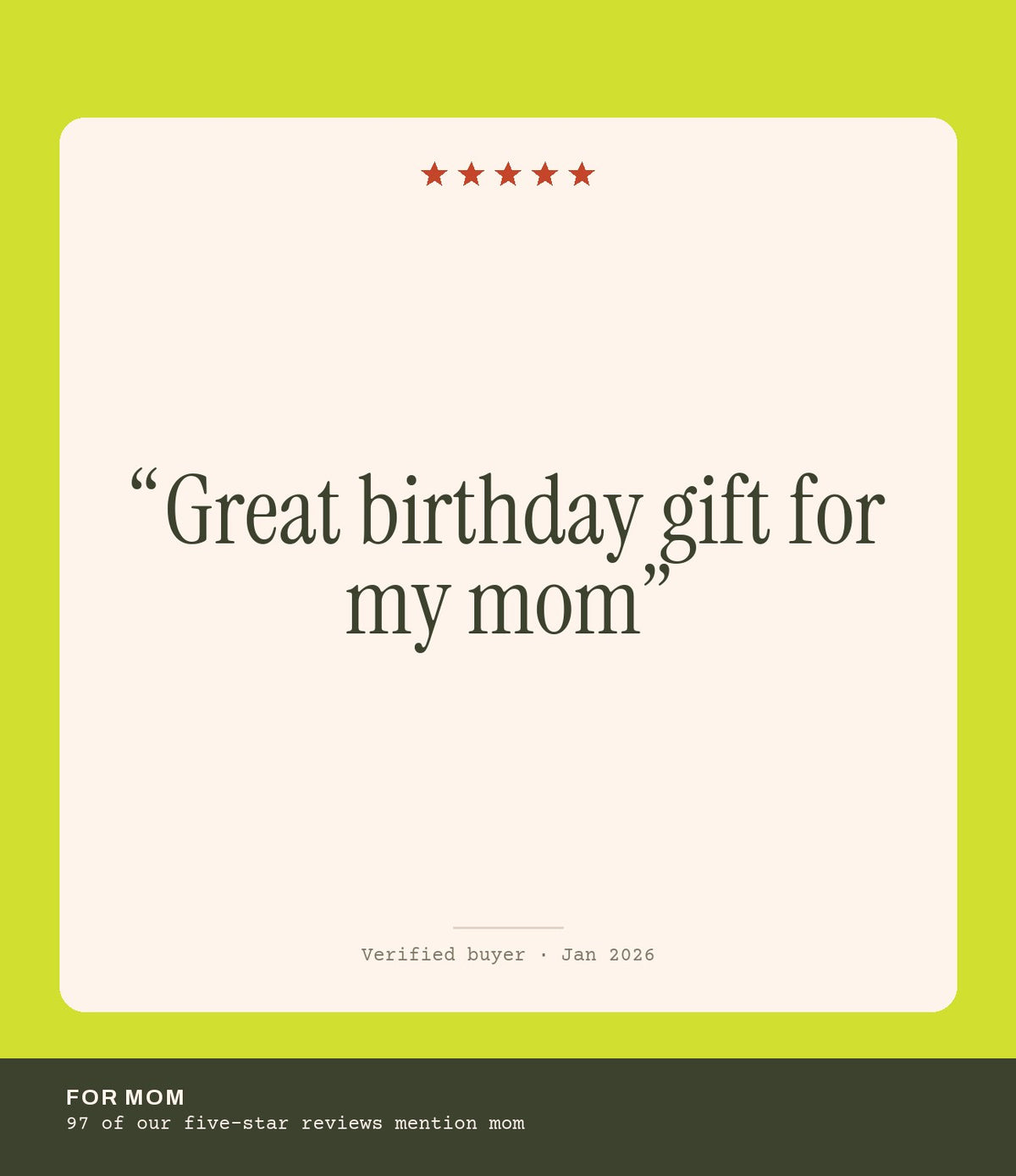 Verified buyer review: Great birthday gift for my mom