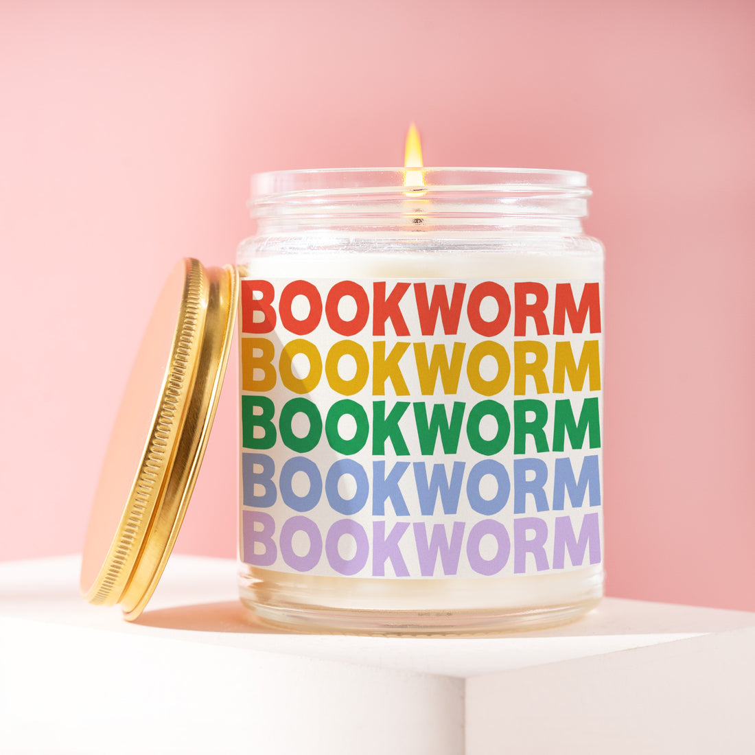 Bookworm Candle, Book Lover Gift for Her, Rainbow Paper Cut Reader Birthday Present, Bookish Bestie Library Idea R066