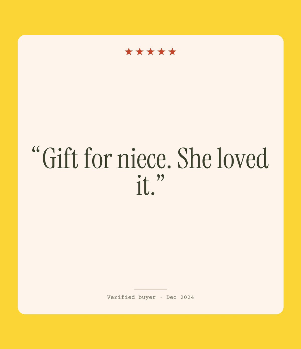 Verified buyer review: Gift for niece. She loved it.