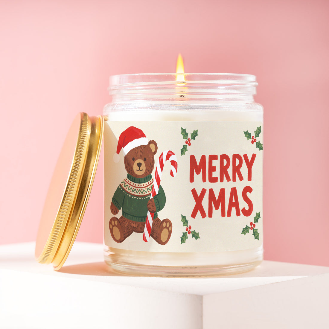 Teddy Bear Christmas Candle, Beary Christmas Gift for Her, Teddy Bear Gifts, Merry Xmas, Gift for Friend, Secret Santa R530
