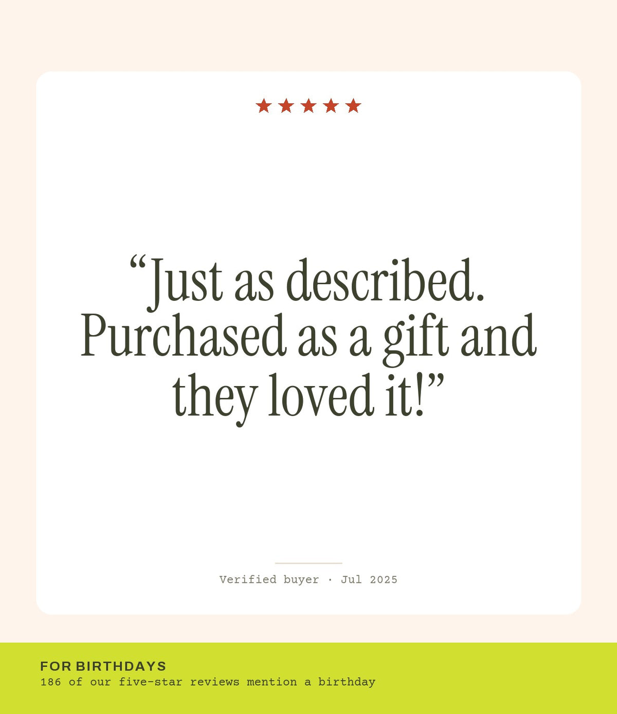 Verified buyer review: Just as described. Purchased as a gift and they loved it!
