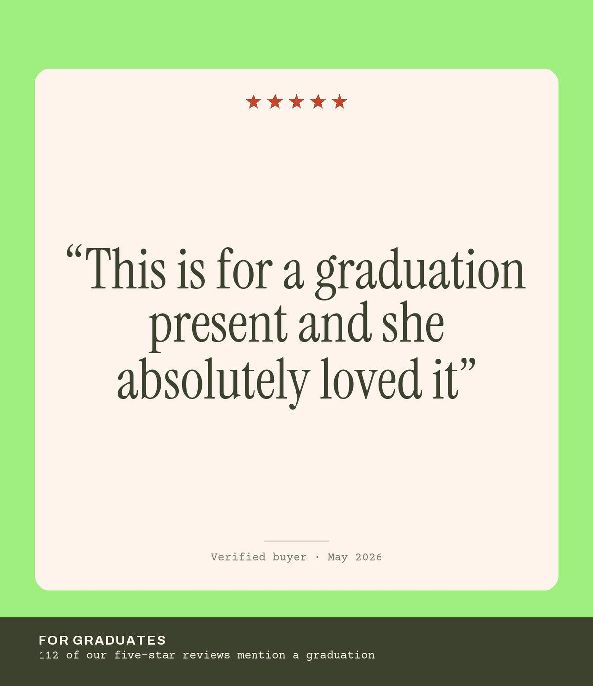 Verified buyer review: This is for a graduation present and she absolutely loved it