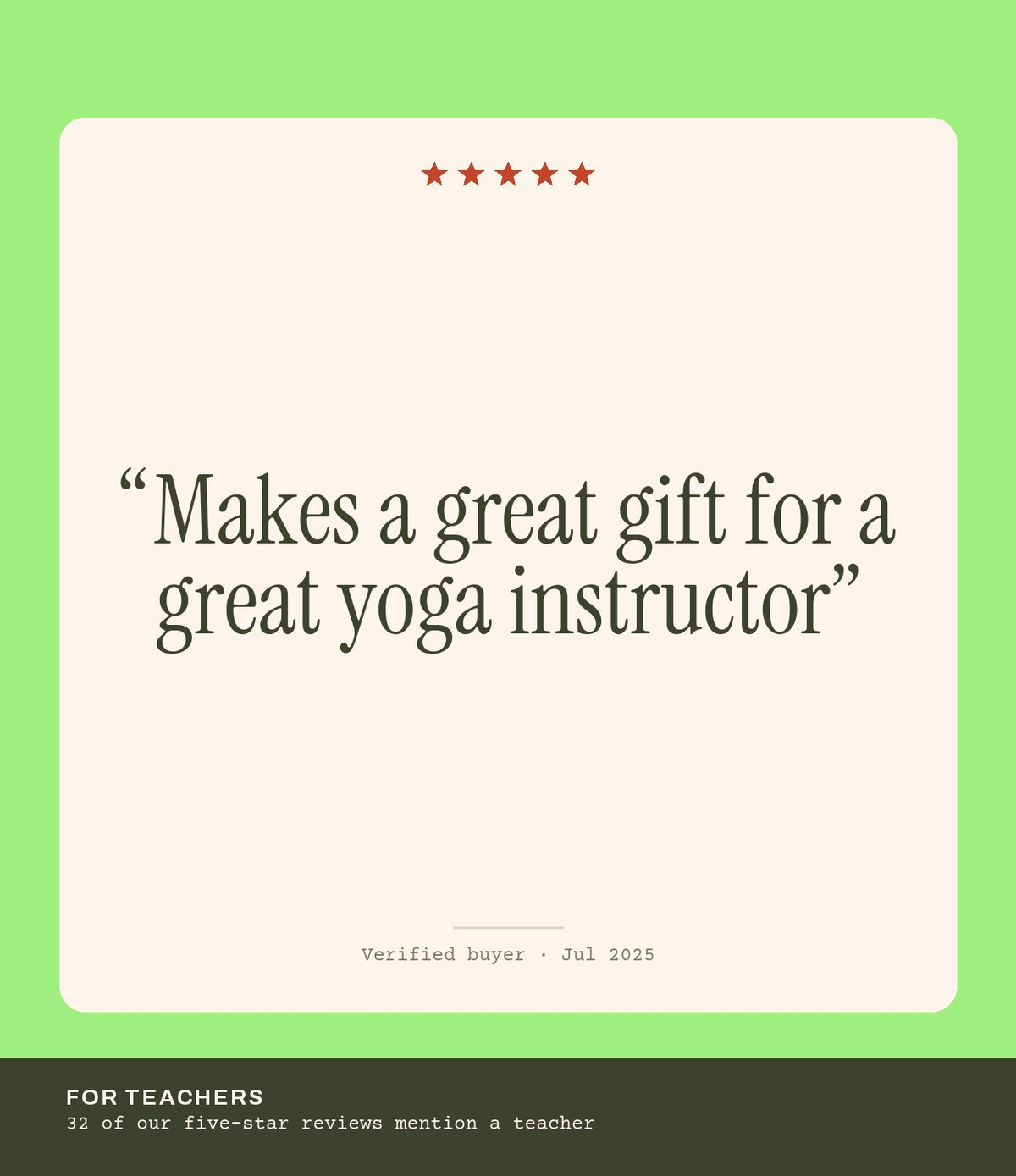 Verified buyer review: Makes a great gift for a great yoga instructor