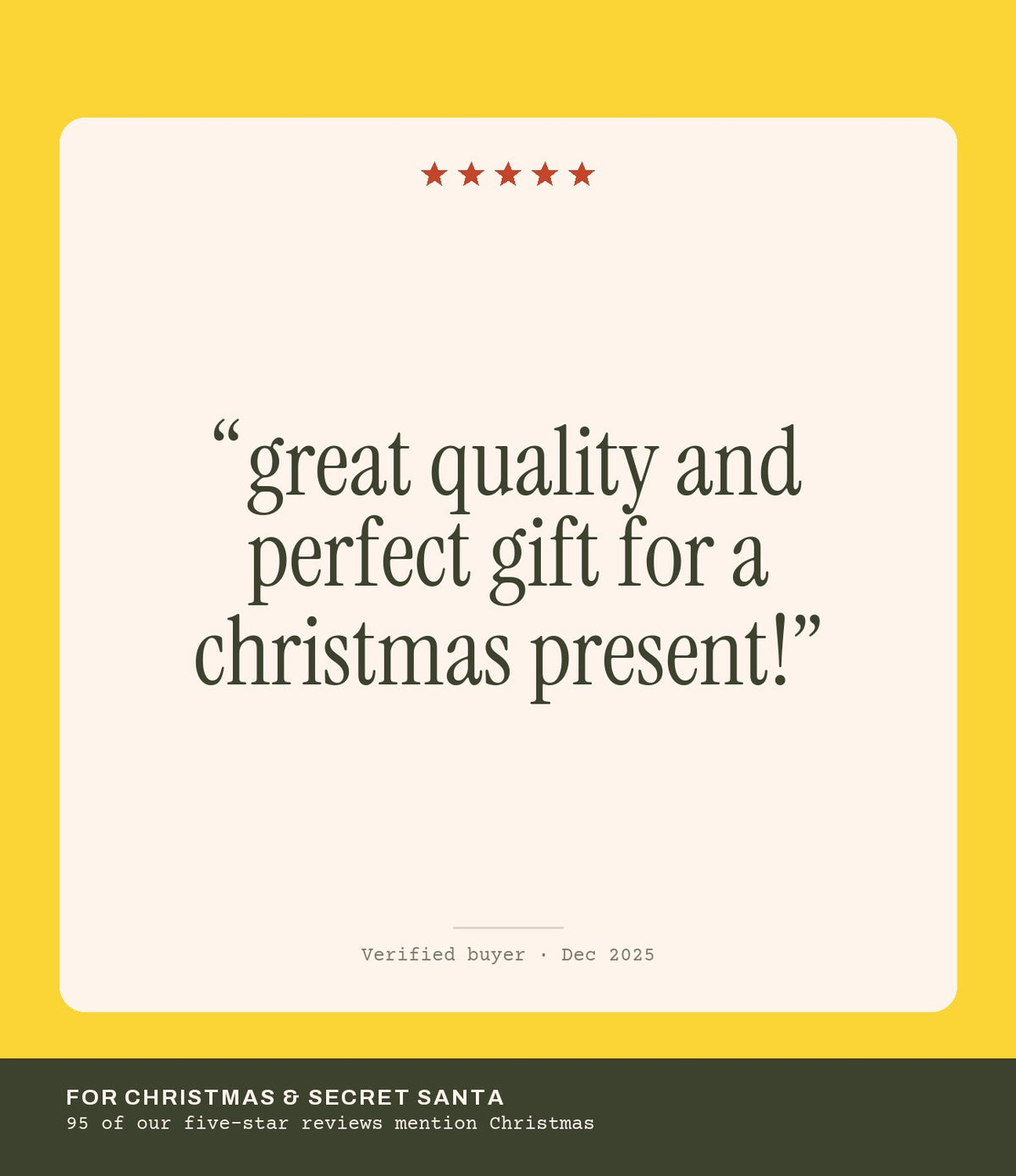Verified buyer review: great quality and perfect gift for a christmas present!