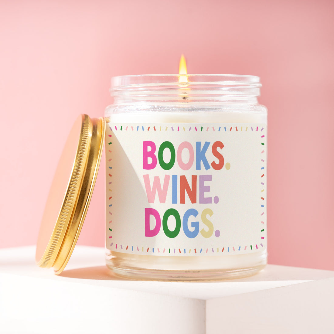 Books Wine Dogs Candle, Book Lover Gift for Her, Confetti Birthday Present for Bestie, Reader Pet Mom Galentines Idea R063