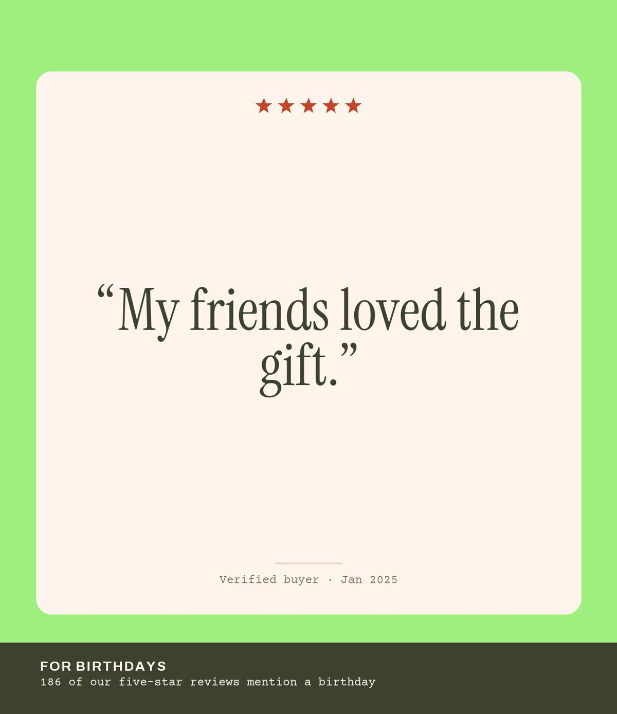 Verified buyer review: My friends loved the gift.