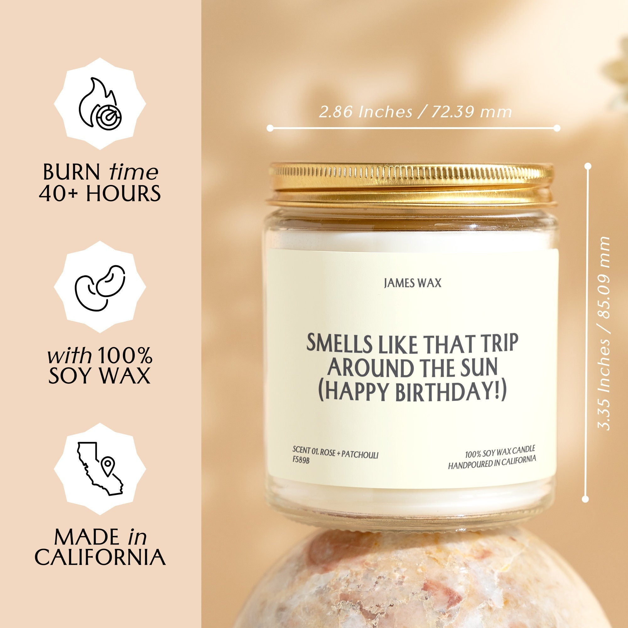 a jar with a label on it that says smells like that trip around the sun